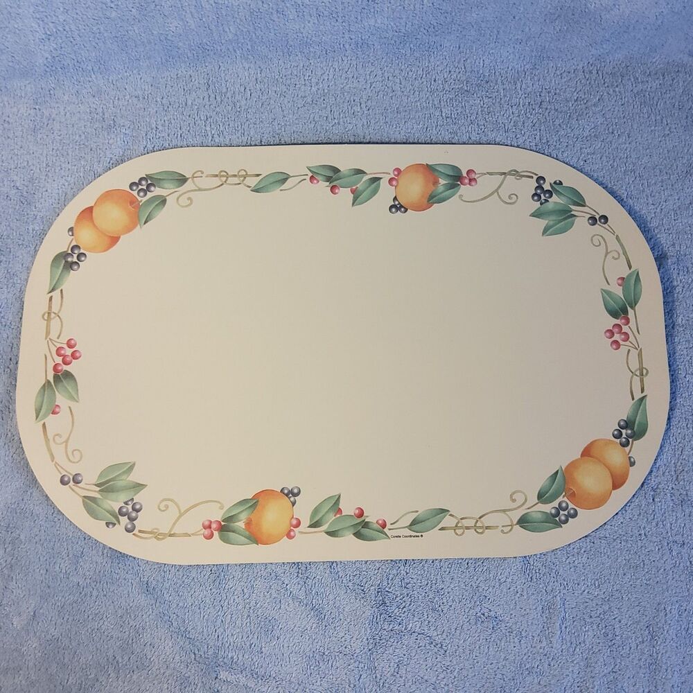 Corelle Coordinates Abundance Oval Placemat Reversible Peach Berries USA 17x11.5
